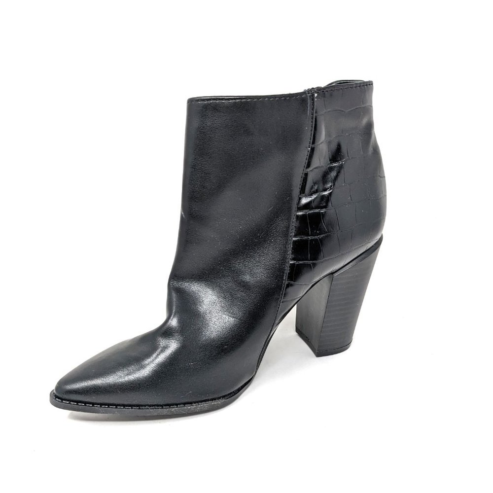 Qupid Black Leather Block Heel Pointed Toe Ankle … - image 4